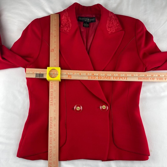 Griffith Gray St John Red Wool Blazer Detailed Collar Cuffs Size 6 Made in Italy - Picture 9 of 11